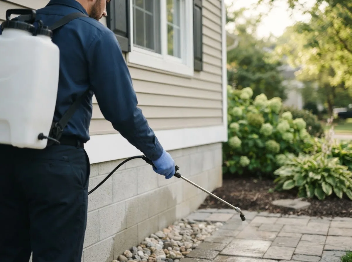 Pest control technician inspecting a home in Greentown, OH
